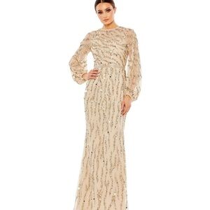 Cream embellished long sleeve gown with sequin details for bride